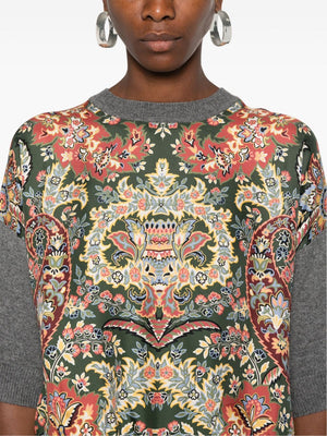 ETRO Floral Print Medium Grey Knit Top