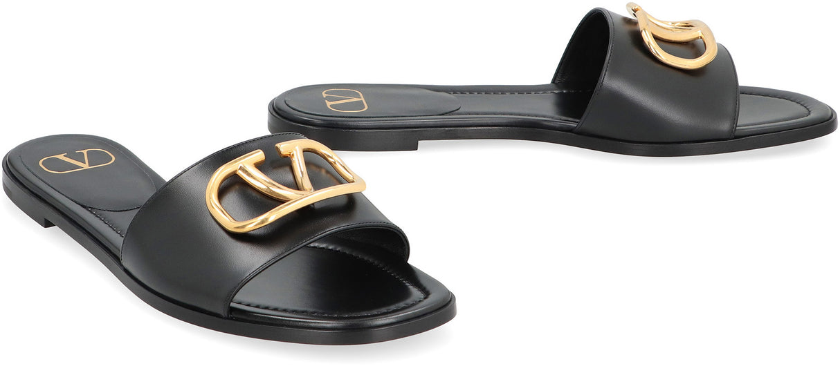 VALENTINO Signature Leather Slide Sandals