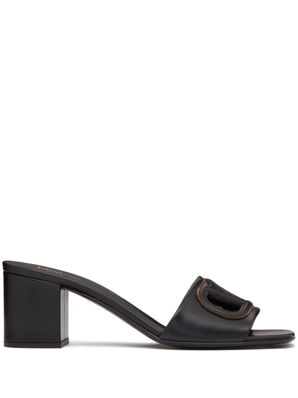 VALENTINO GARAVANI Cut-Out Leather Flat Sandals with Mid Block Heel