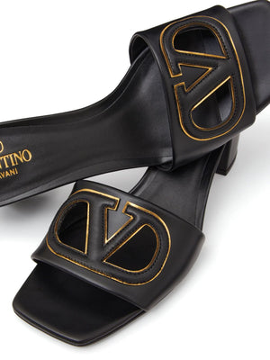 VALENTINO GARAVANI Cut-Out Leather Flat Sandals with Mid Block Heel