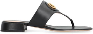 VALENTINO Signature Leather Slide Sandals - Square Toe