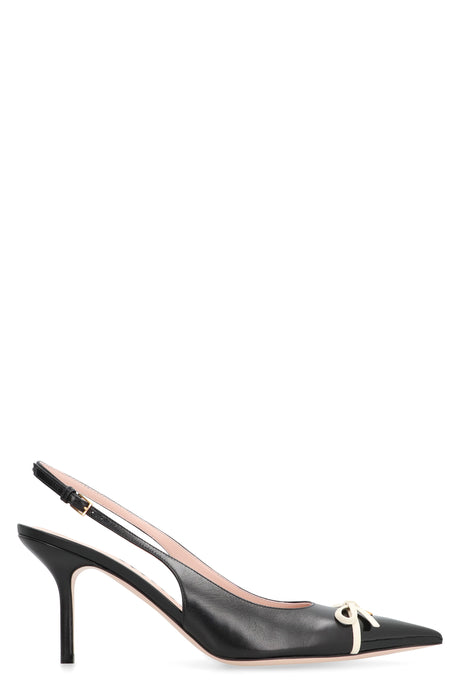 VALENTINO Pointy Toe Leather Slingback Pumps with Decorative Bow