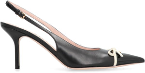 VALENTINO Pointy Toe Leather Slingback Pumps with Decorative Bow