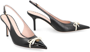 VALENTINO Pointy Toe Leather Slingback Pumps with Decorative Bow