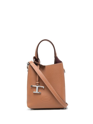 TOD'S Taupe Brown Leather Tote Handbag - SS24 Collection