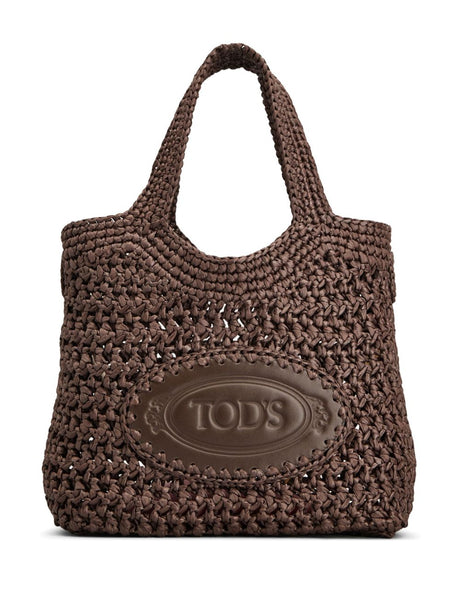 TOD'S Leather and Raffia Handbag with Adjustable Shoulder Strap