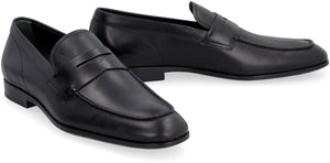 TOD'S Men's Black Leather Loafers with Visible Stitching and Penny Bar