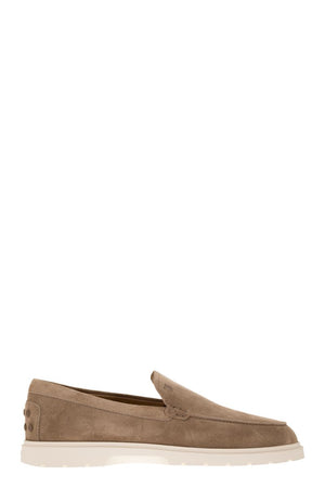 TOD'S Men's Slip-On Loafers in Clay-Colored Suede with Embossed Monogram