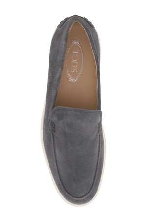 TOD'S Mens' Suede Loafers with Embossed Monogram and Iconic Pebbles