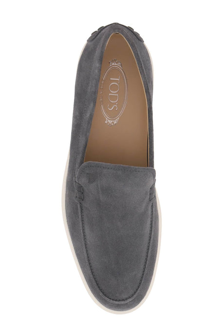 TOD'S Mens' Suede Loafers with Embossed Monogram and Iconic Pebbles