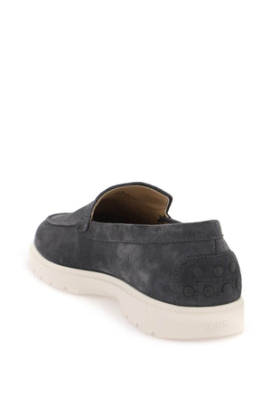 TOD'S Mens' Suede Loafers with Embossed Monogram and Iconic Pebbles