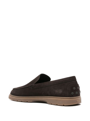 TOD'S Mens' Suede Loafers with Embossed Monogram and Iconic Pebbles