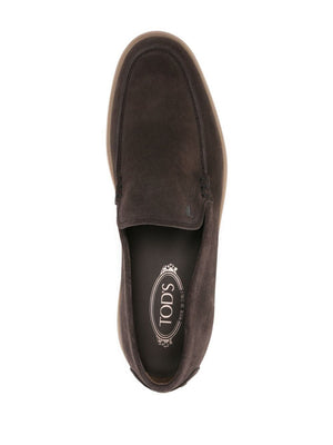 TOD'S Mens' Suede Loafers with Embossed Monogram and Iconic Pebbles