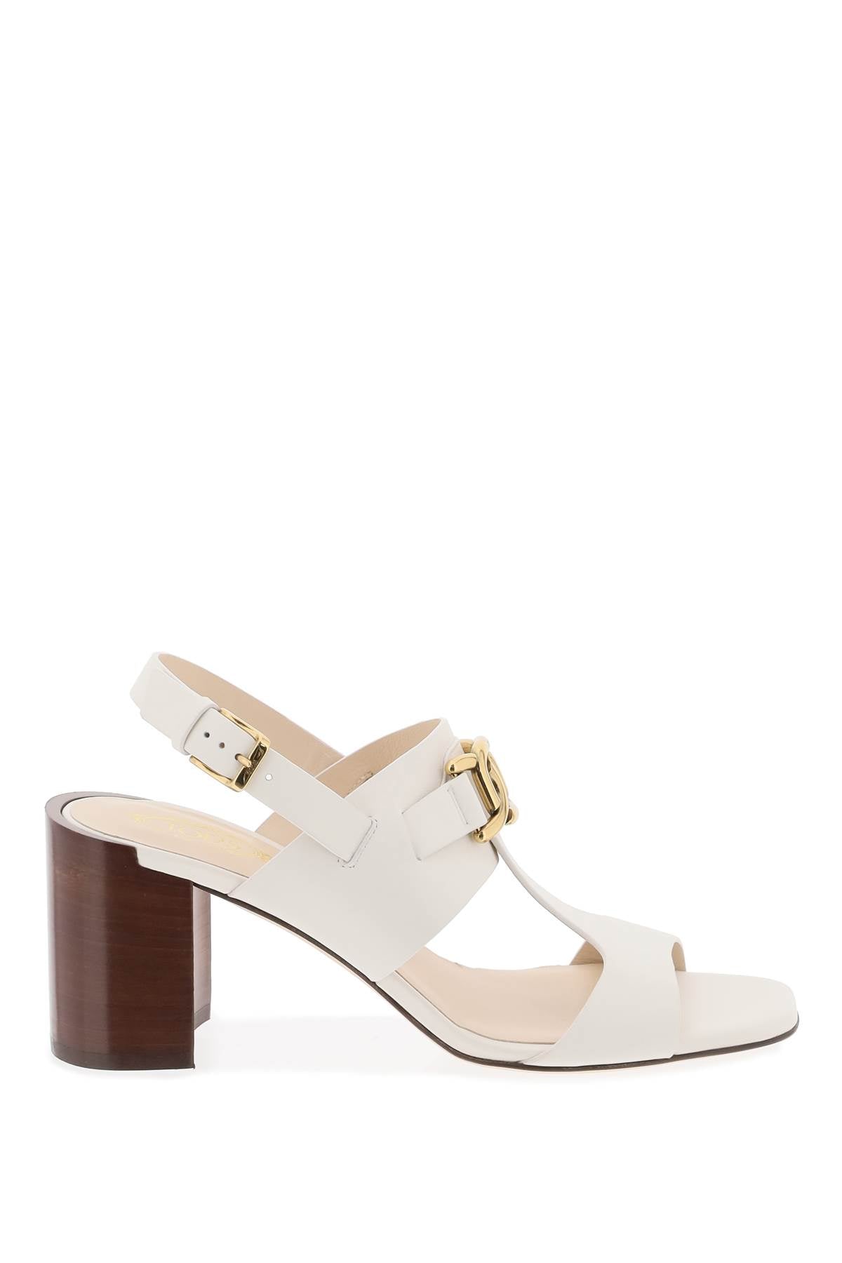 TOD'S Stylish White Leather Sandals with Gold Chain Detail for Women