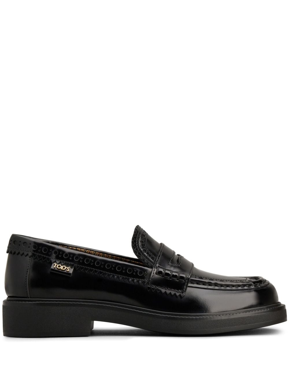 TOD'S Almond Toe Leather Loafers with Ghillies Trim