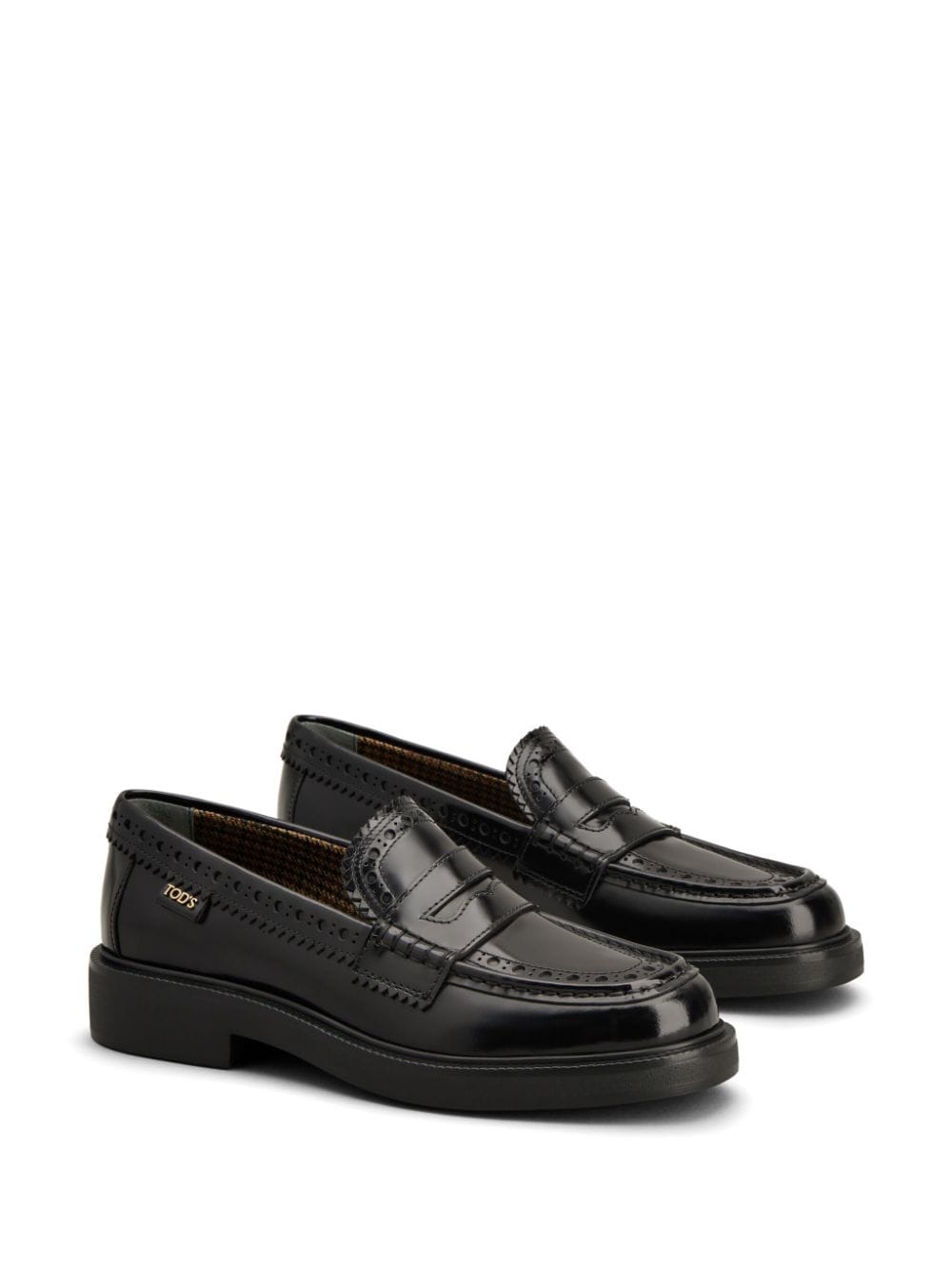 TOD'S Almond Toe Leather Loafers with Ghillies Trim