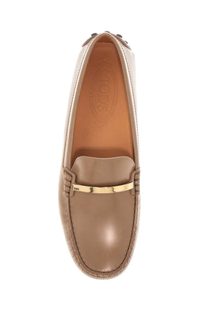 TOD`S Branded Metal Bar Brushed Leather Rubber Driving Loafers