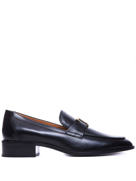 TOD'S Elegant Leather Loafers with Almond Toe and Mid Stacked Heel