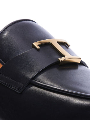 TOD'S Elegant Leather Loafers with Almond Toe and Mid Stacked Heel