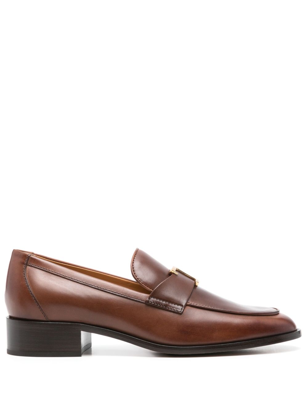 TOD'S Elegant Leather Loafers with Almond Toe and Mid Stacked Heel