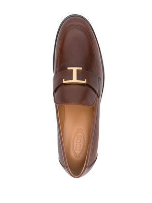 TOD'S Elegant Leather Loafers with Almond Toe and Mid Stacked Heel