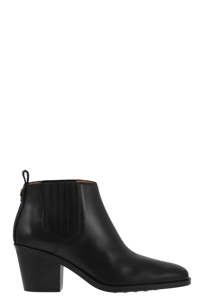 TOD'S Calfskin Ankle Boot with Elastic Inserts and 7 cm Heel