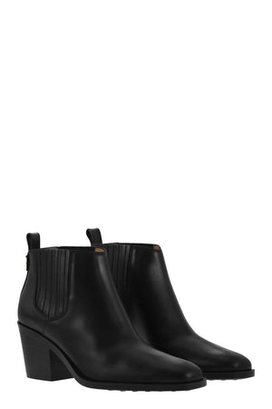 TOD'S Calfskin Ankle Boot with Elastic Inserts and 7 cm Heel