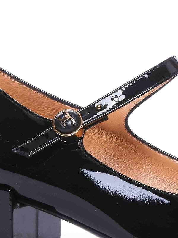 TODS Adjustable Strap Patent Leather Slippers with Golden Accents - 3.5cm Heel Height