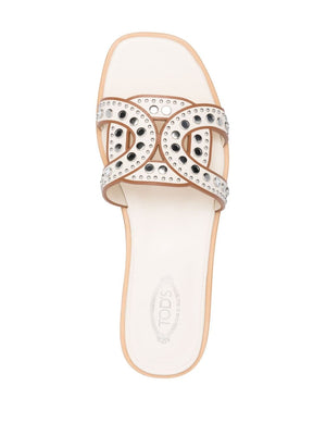 TOD'S Leather Flat Sandals with Stud Embellishments