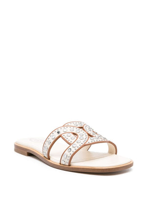 TOD'S Leather Flat Sandals with Stud Embellishments