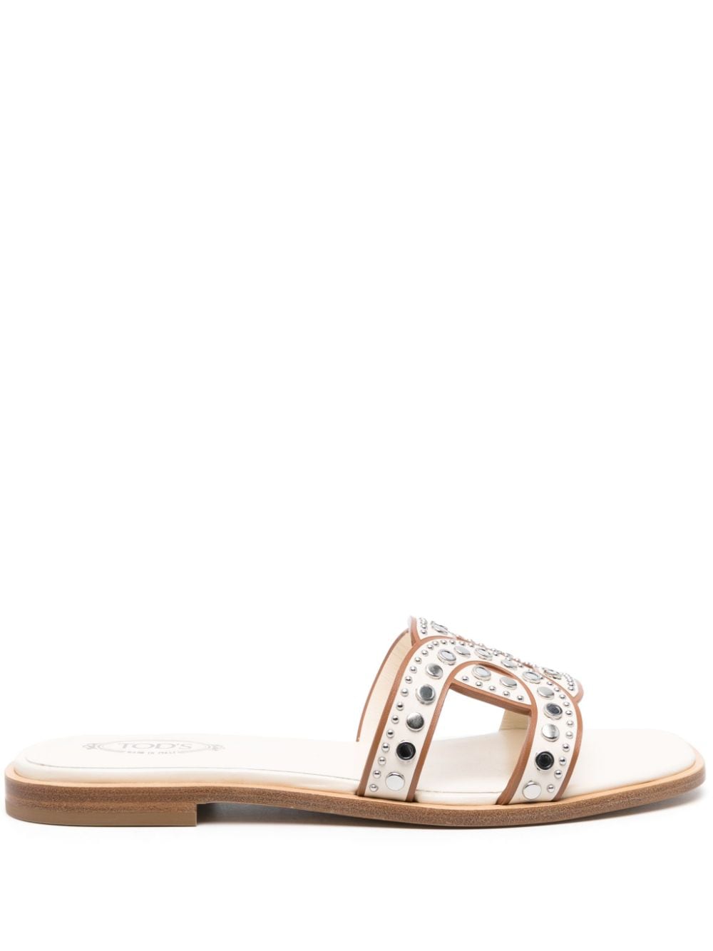 TOD'S Leather Flat Sandals with Stud Embellishments