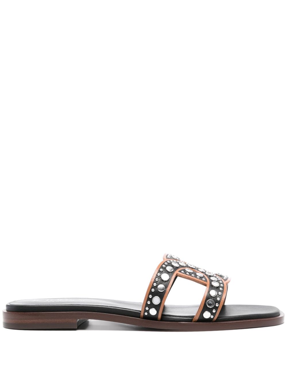 TOD'S Leather Flat Sandals with Stud Embellishments for Women