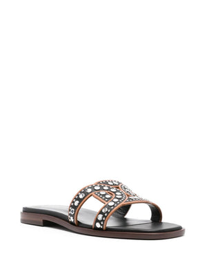 TOD'S Leather Flat Sandals with Stud Embellishments for Women