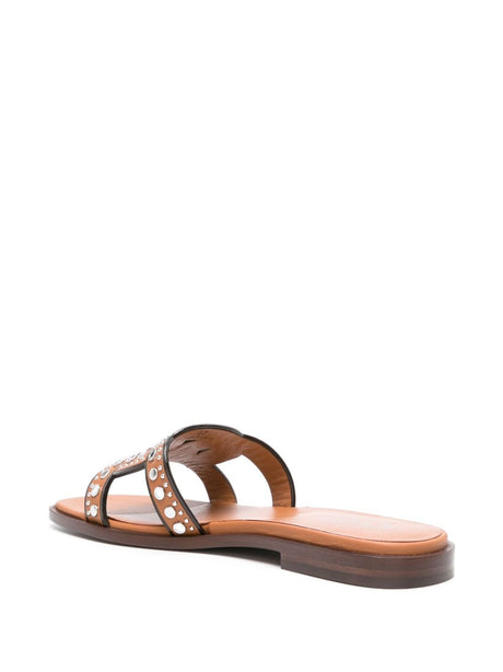 TOD'S Leather Flat Sandals with Stud Detailing