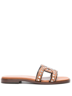 TOD'S Leather Flat Sandals with Stud Detailing