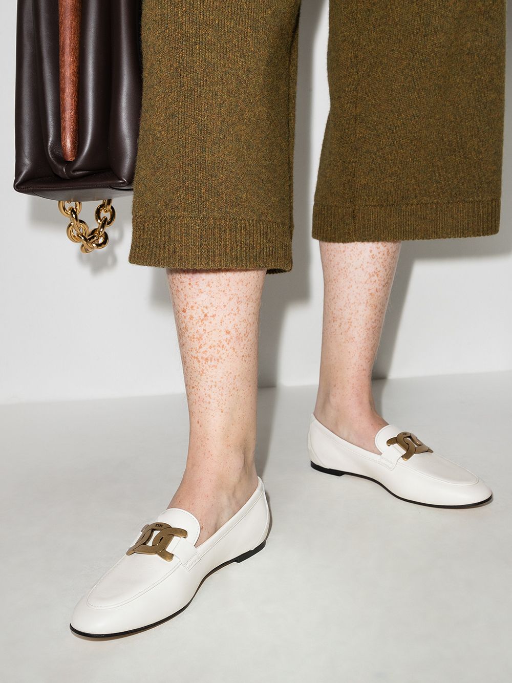 TOD'S Leather Slip-On Loafers with Chain-Link Detailing