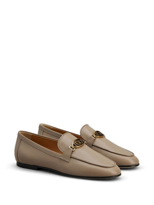 TOD'S Classic Logo Plaque Leather Loafers for Women