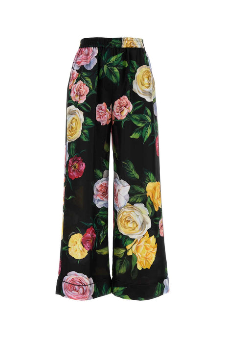 DOLCE & GABBANA Floral Print Satin Wide-Leg Pants