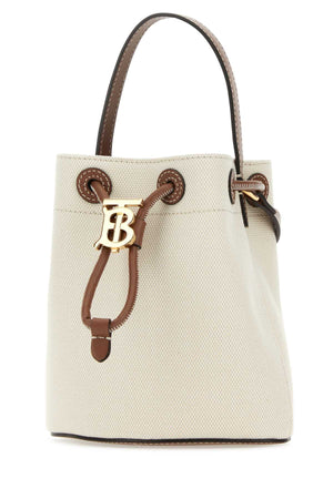 BURBERRY Two-tone Canvas and Leather Mini Bucket Handbag