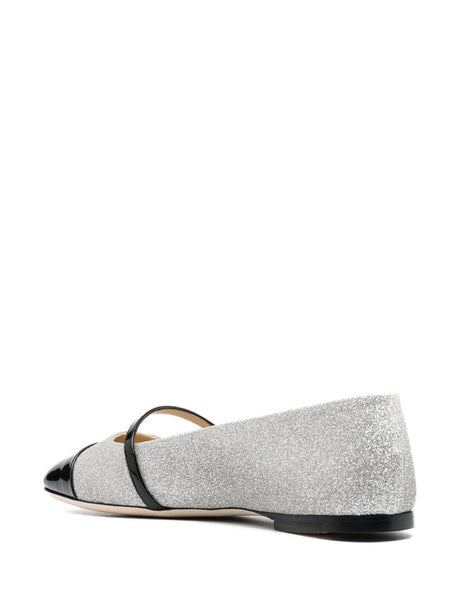 JIMMY CHOO ELISA FLAT GLITTERED LEATHER FLATS