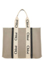 CHLOE Two-Tone Canvas Large Woody Shopping Handbag - 44 cm Width