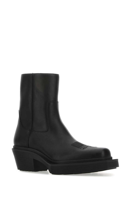 VTMNTS Matte Black Leather Ankle Boots with 6 cm Heel Height